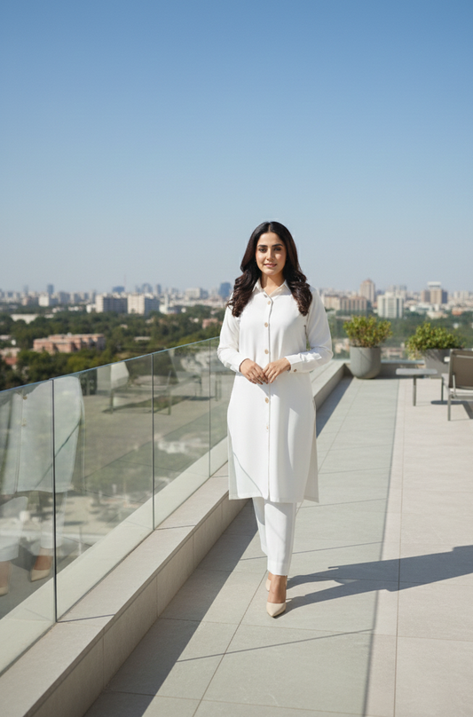 White Button Winter Cotton Dress