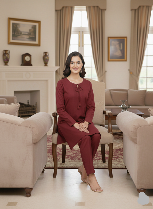 Maroon Karandi Co Ord Set