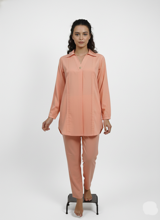 Peach Pink Winter Cotton Co-Ord Set