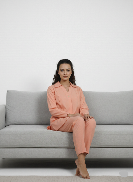 Peach Pink Winter Cotton Co-Ord Set