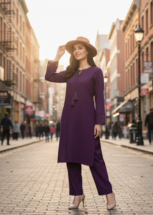 Purple Khaddar Dress
