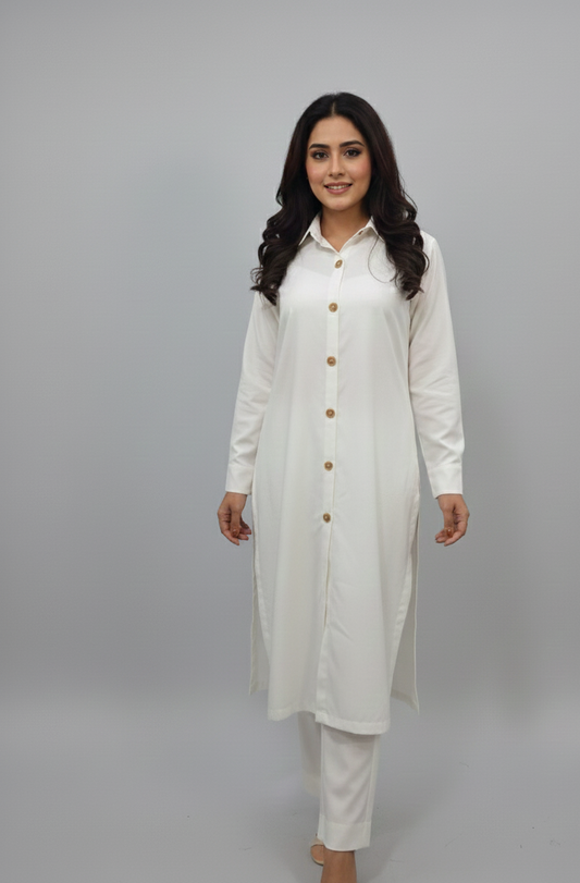 White Button Winter Cotton Dress