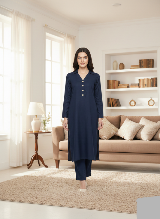 Navy Karandi Dress