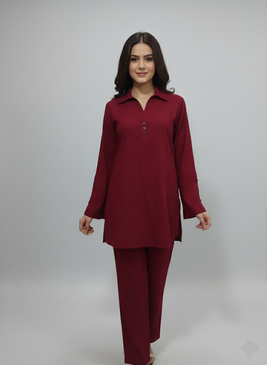 Maroon Winter Cotton Co-Ord Set