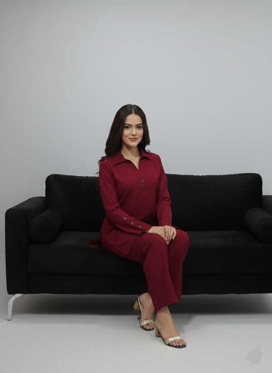 Maroon Winter Cotton Co-Ord Set