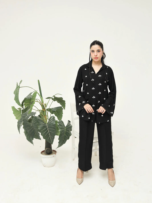 Black Crepe Embroidered Co-Ord Set