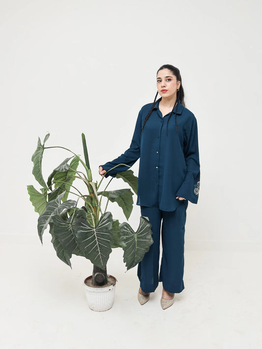 Teal Sequin Embroidery Co-Ord Set