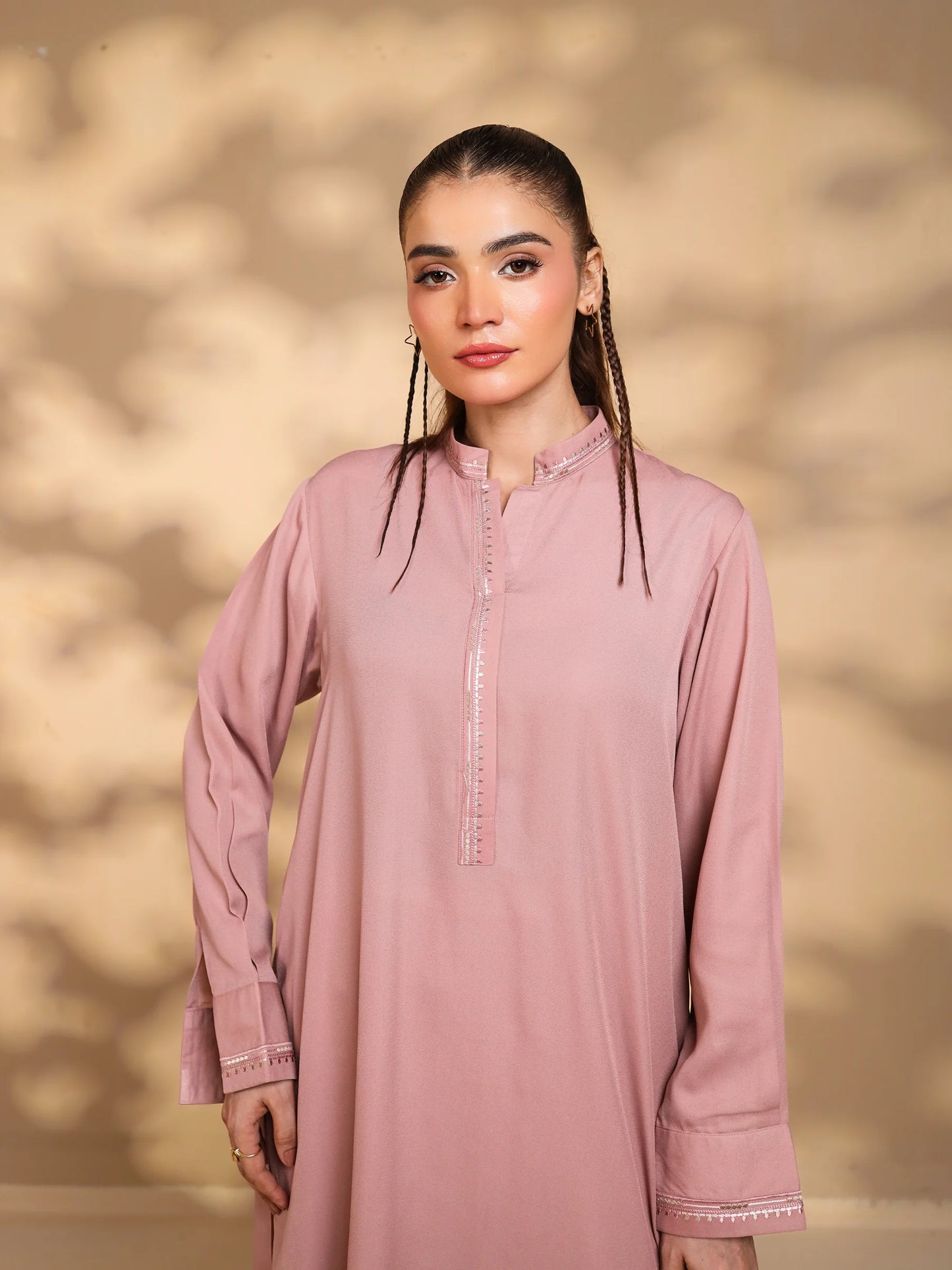 Tea Pink Embroidered Crepe Suit