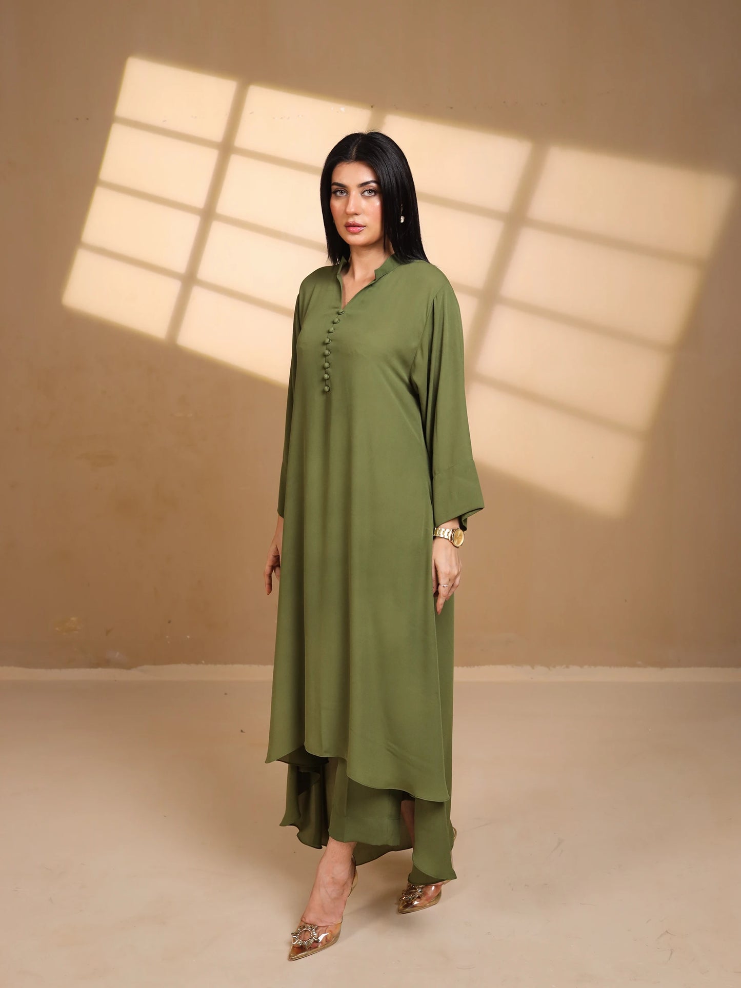 Olive Green Crepe Dress