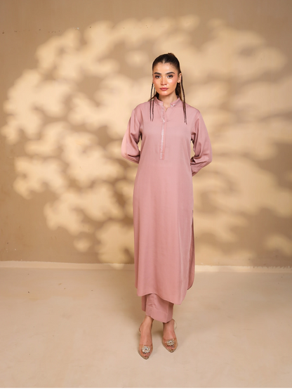 Tea Pink Embroidered Crepe Suit