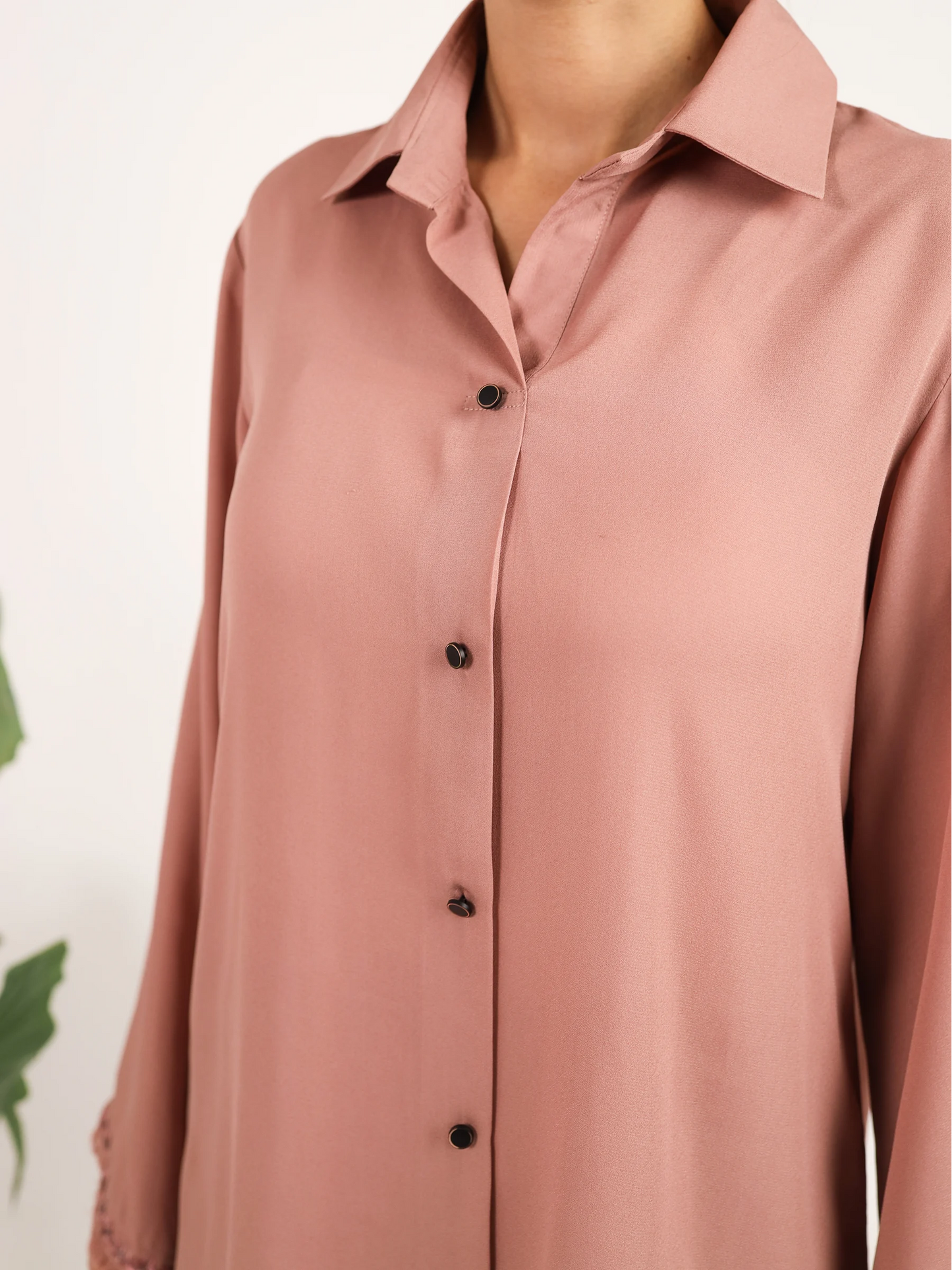 Tea Pink Crepe Embroidered Co-Ord Set