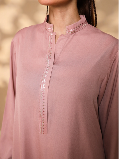 Tea Pink Embroidered Crepe Suit