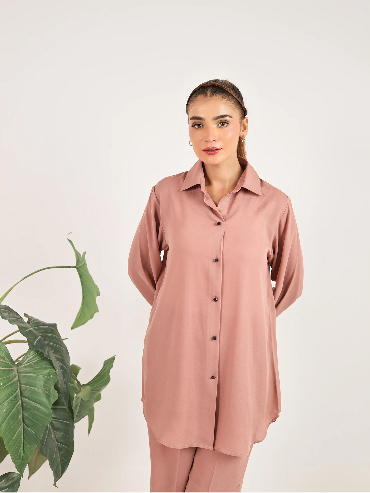 Tea Pink Crepe Embroidered Co-Ord Set