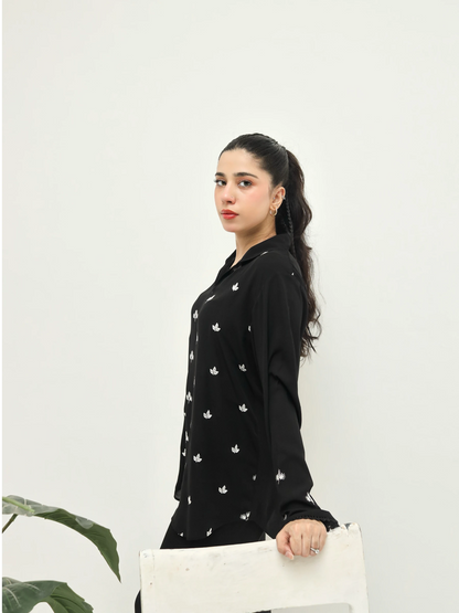 Black Crepe Embroidered Co-Ord Set