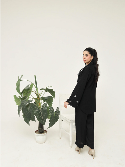 Black Crepe Embroidered Co-Ord Set