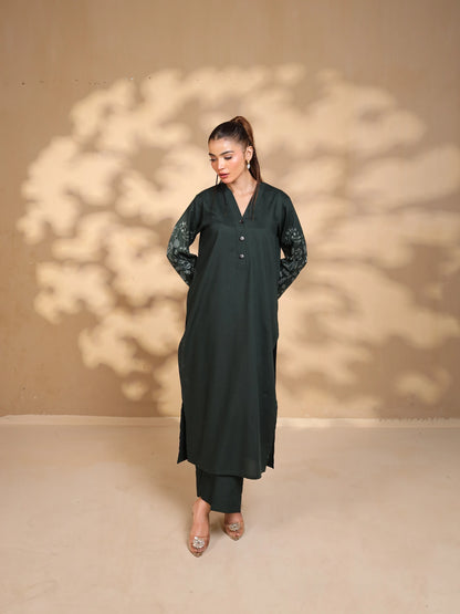 Forest Green Embroidered Dress