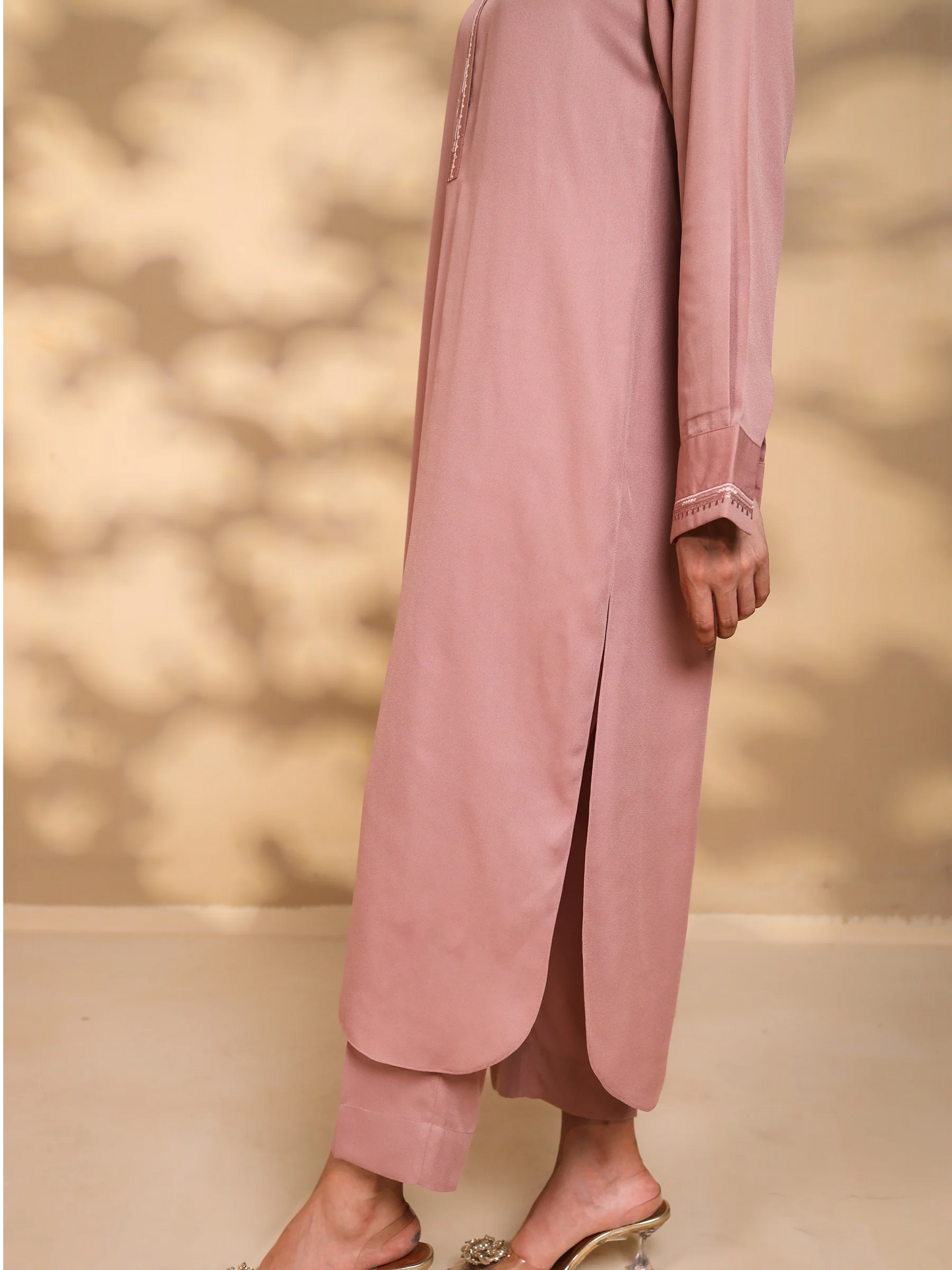 Tea Pink Embroidered Crepe Suit