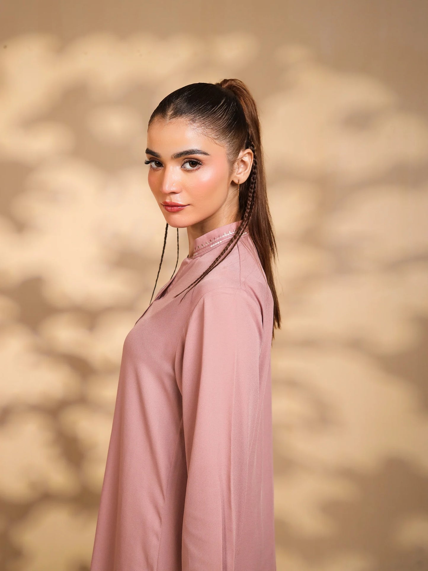 Tea Pink Embroidered Crepe Suit