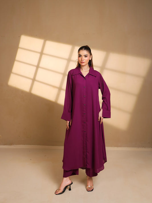 Purple Crepe Button Dress