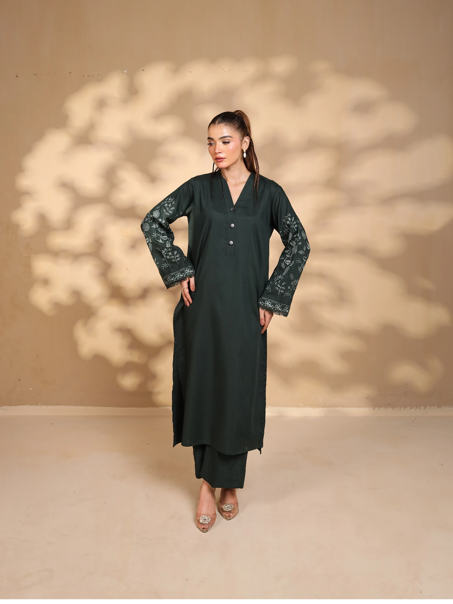 Forest Green Embroidered Dress