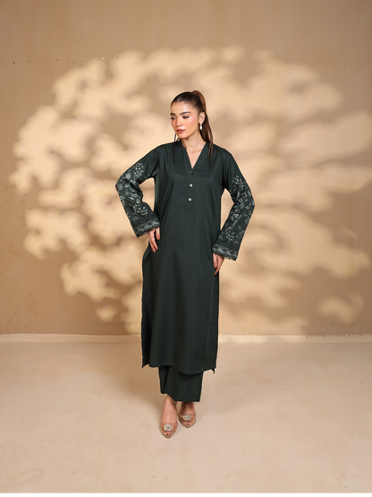 Forest Green Embroidered Dress