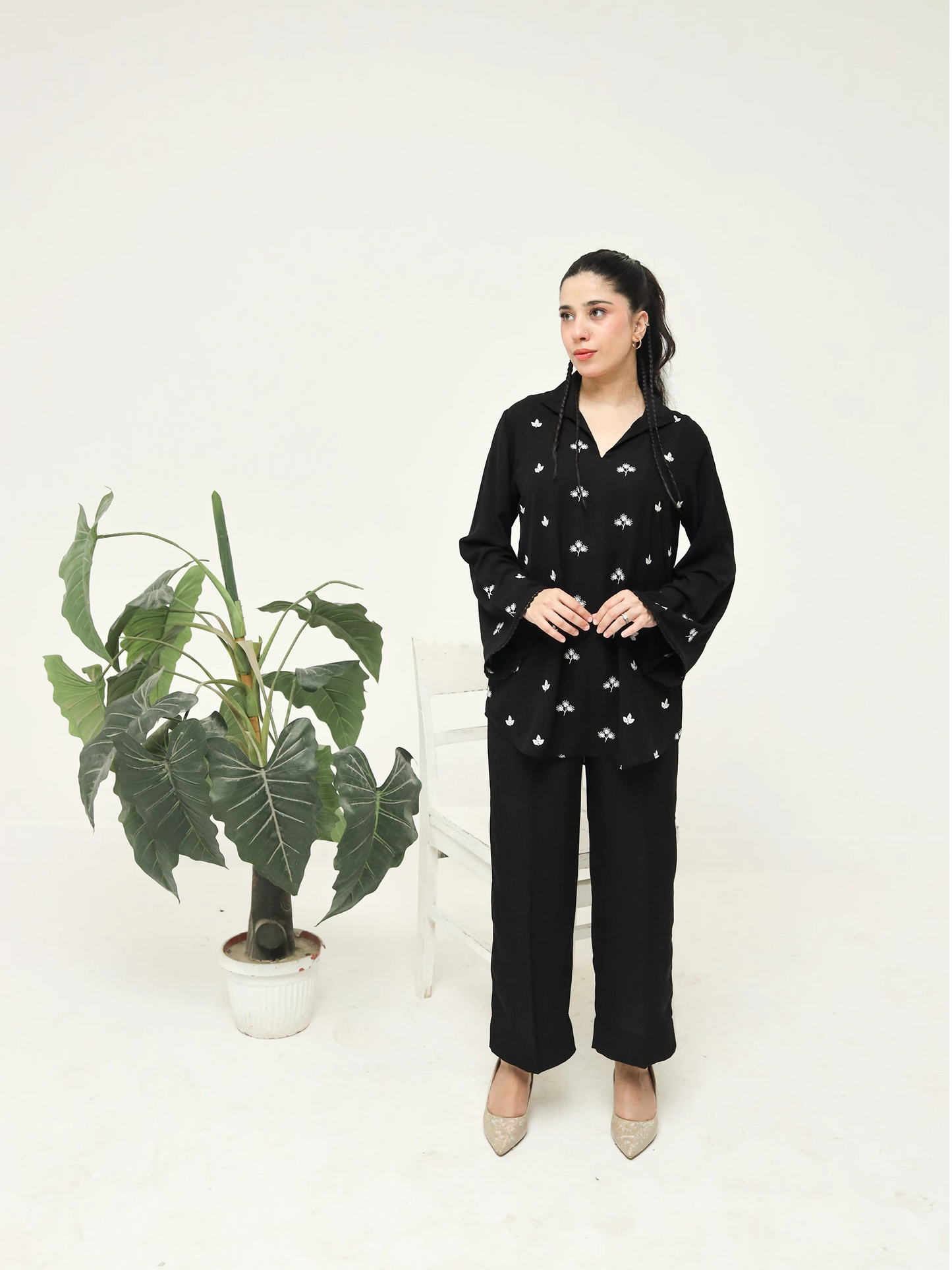 Black Crepe Embroidered Co-Ord Set