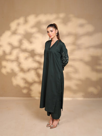 Forest Green Embroidered Dress