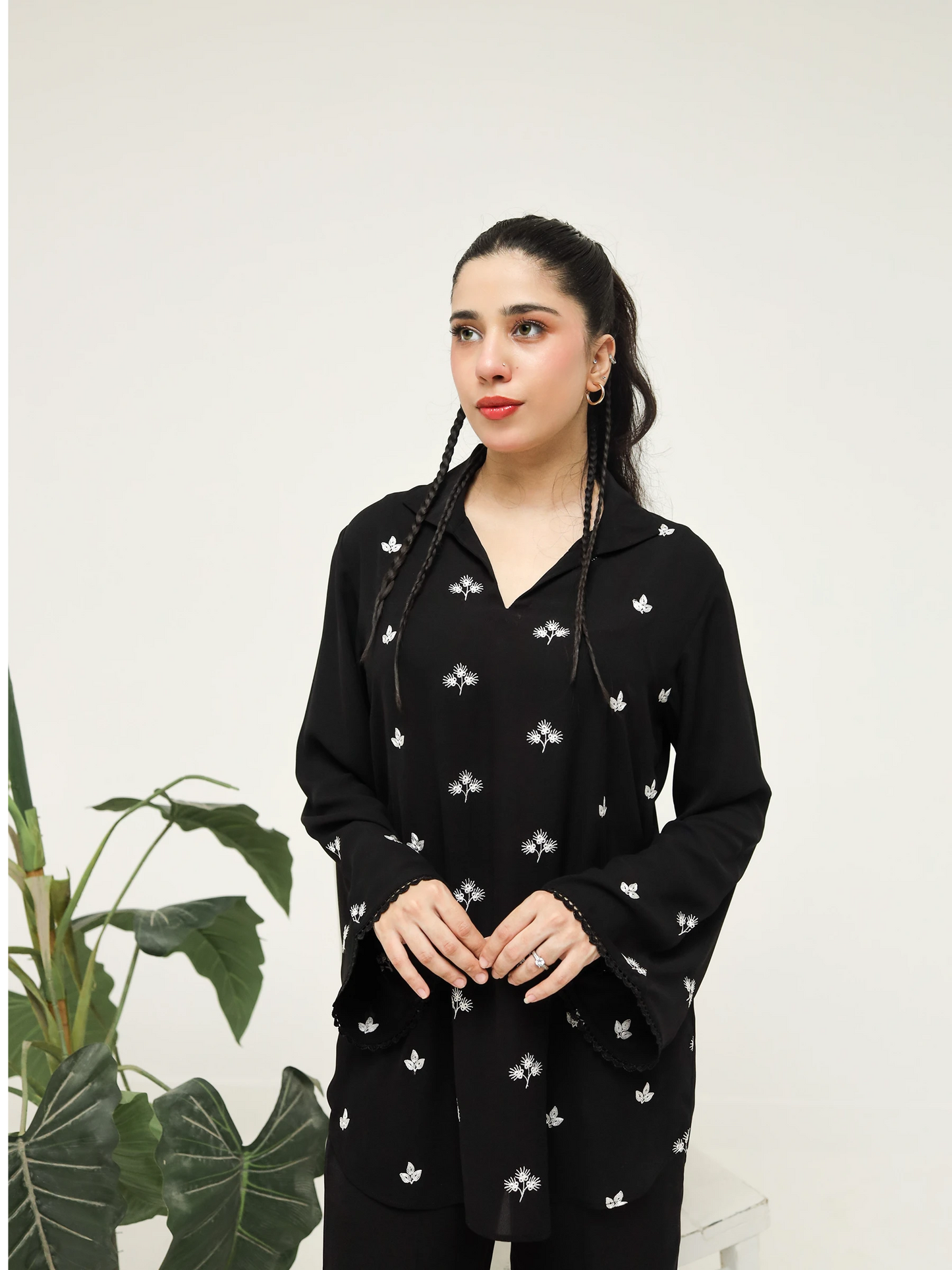 Black Crepe Embroidered Co-Ord Set