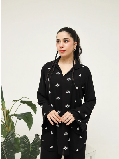 Black Crepe Embroidered Co-Ord Set