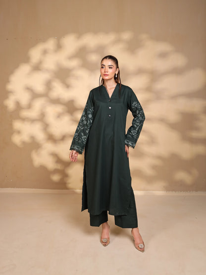 Forest Green Embroidered Dress