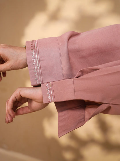 Tea Pink Embroidered Crepe Suit