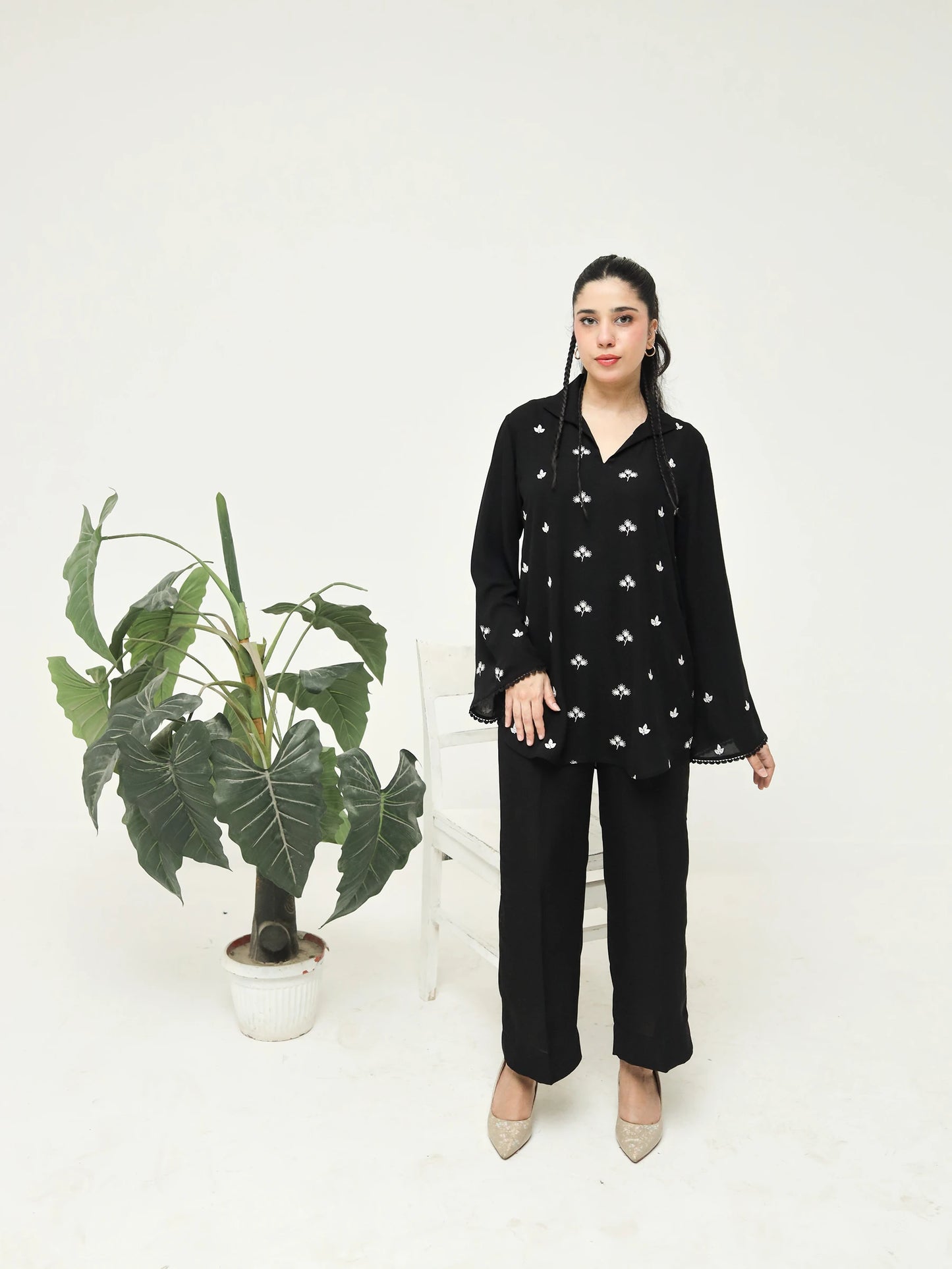 Black Crepe Embroidered Co-Ord Set