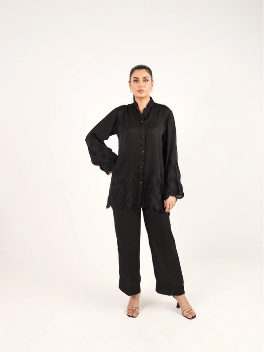 Black Crepe Embroidered Co-Ord Set