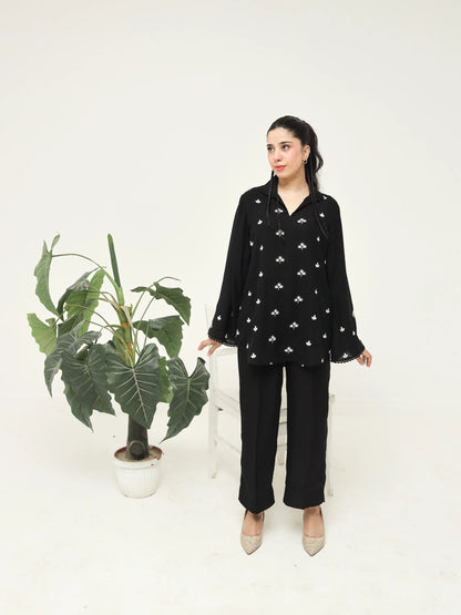 Black Crepe Embroidered Co-Ord Set