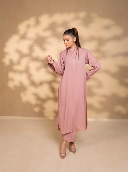 Tea Pink Embroidered Crepe Suit
