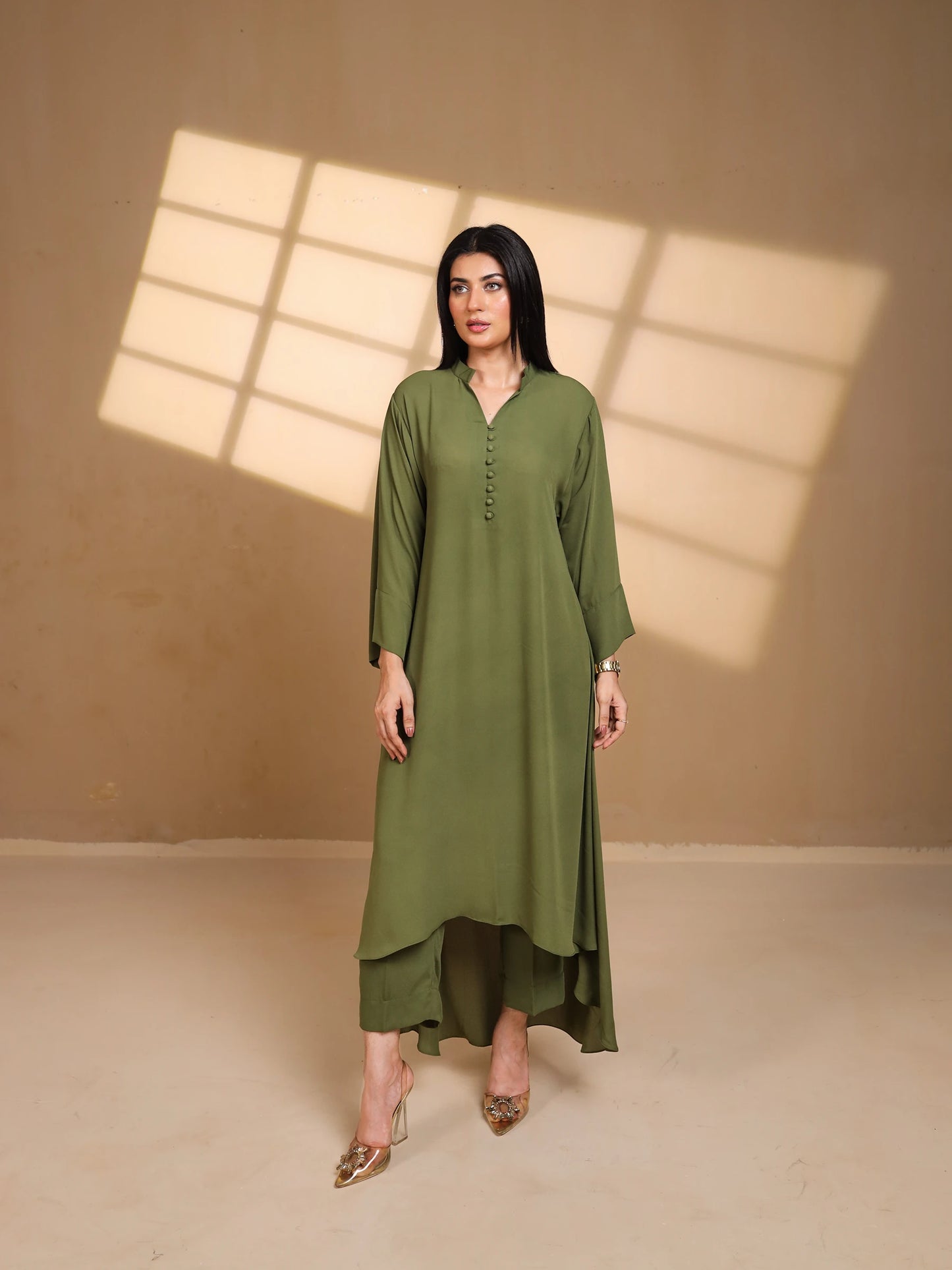 Olive Green Crepe Dress