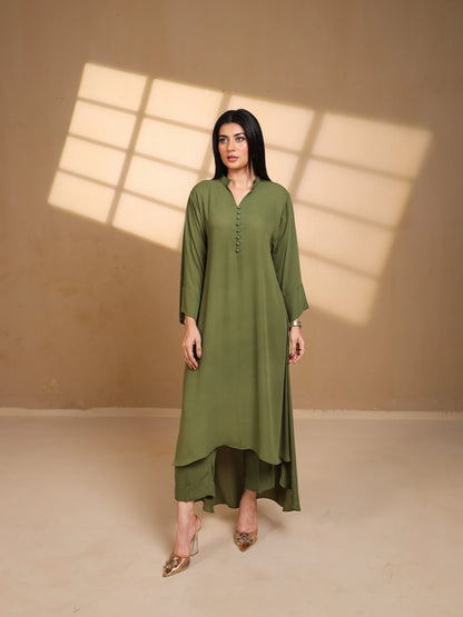 Olive Green Crepe Dress