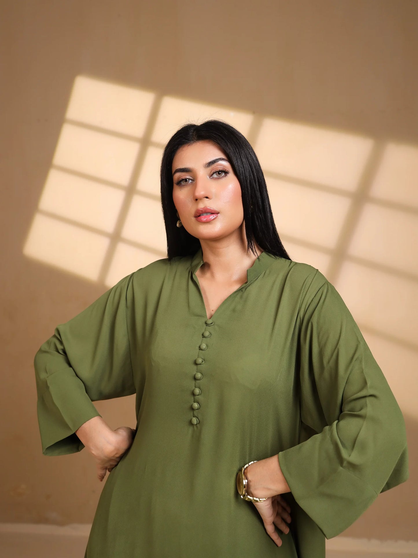 Olive Green Crepe Dress