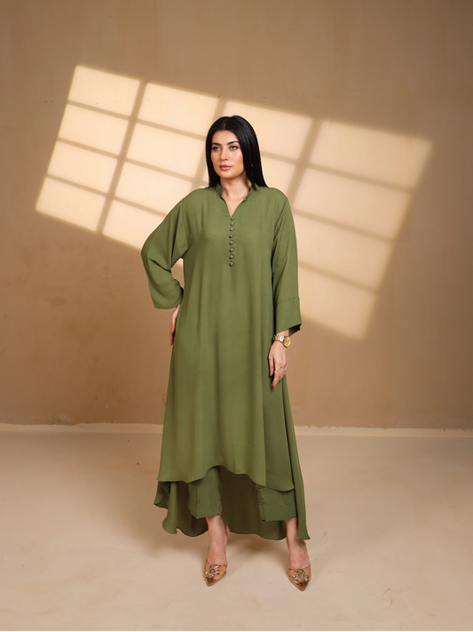 Olive Green Crepe Dress