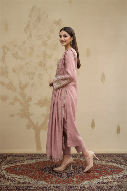 3 Piece - Blush Pink Raw Silk Suit