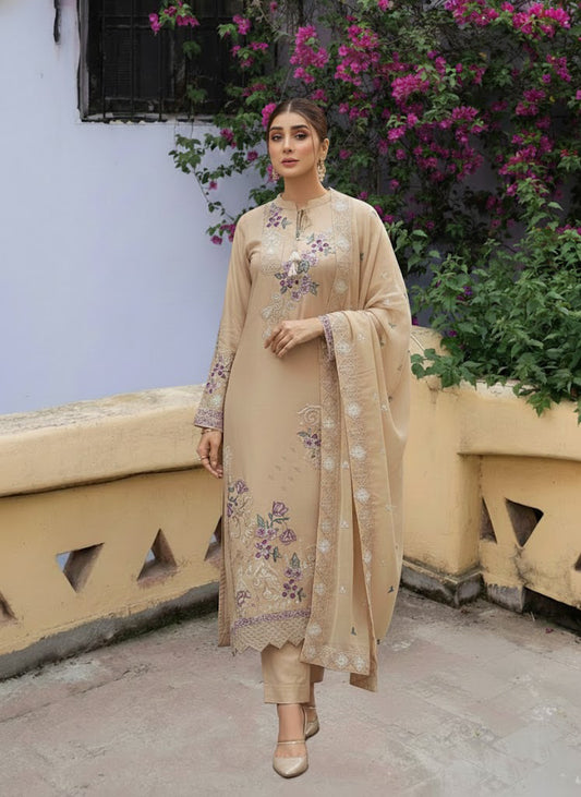 3 Piece - Beige Raw Silk Suit
