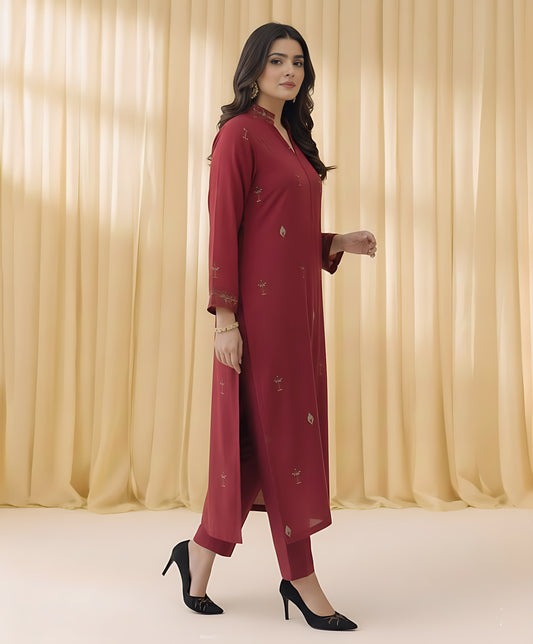 2 Piece - Maroon Raw Silk Suit