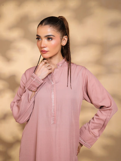 Tea Pink Embroidered Crepe Suit