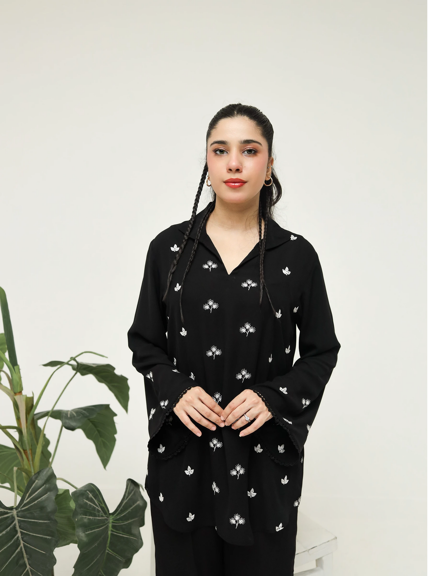 Black Crepe Embroidered Co-Ord Set