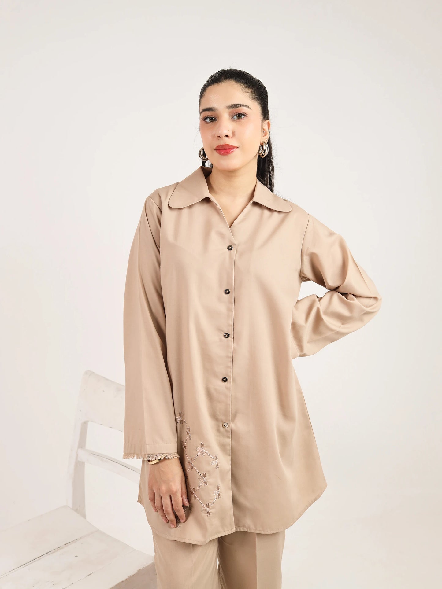 Beige Embroidered Co-Ord Set