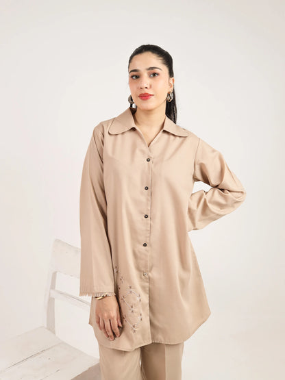 Beige Embroidered Co-Ord Set