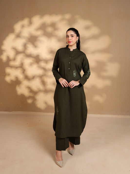 Forest Green Embroidered Dress