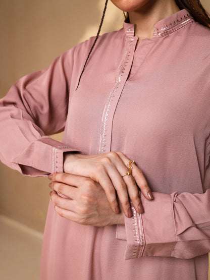 Tea Pink Embroidered Crepe Suit
