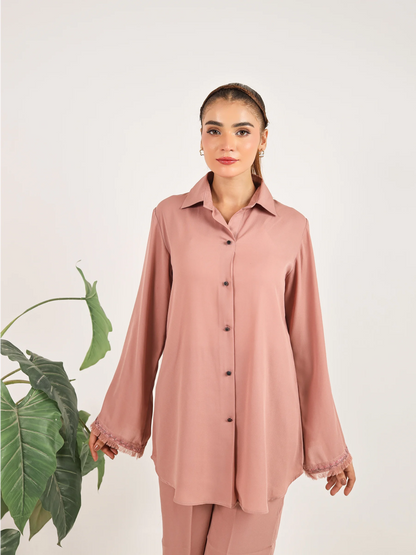 Tea Pink Crepe Embroidered Co-Ord Set