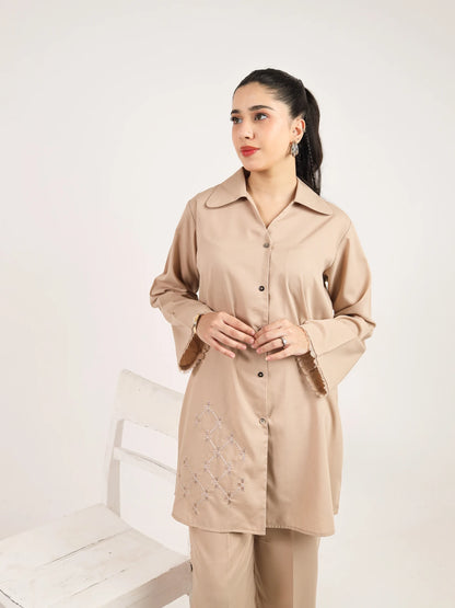 Beige Embroidered Co-Ord Set